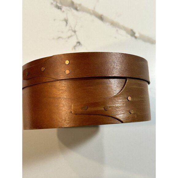 Shaker Style Box Oval Cherry Wood Finger Joints Copper Nails Handmade 5x2” - Picture 2 of 5